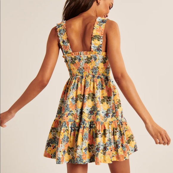 A&F Smocked Bodice Easy Mini Dress Floral Print - Picture 4 of 4